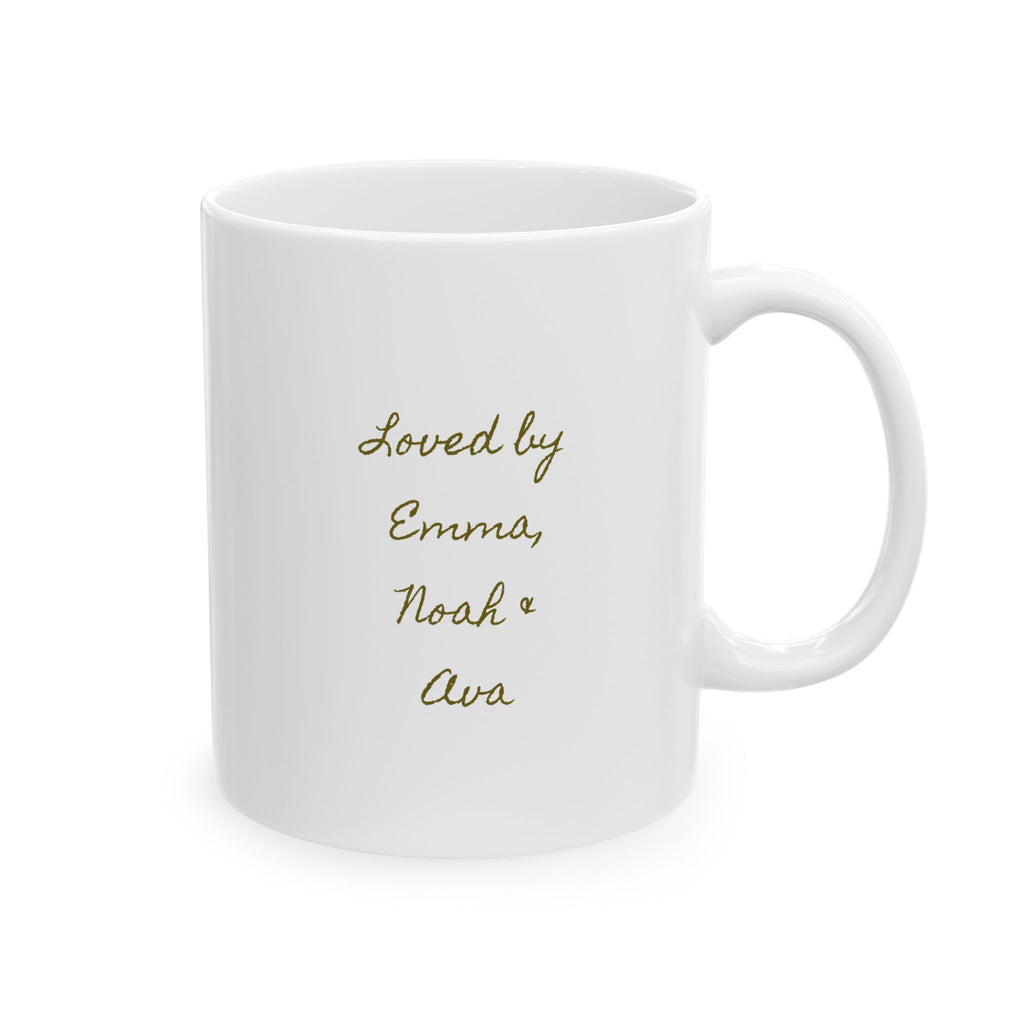 Best Dad Ever earth tones mug close-up — olive green camel and burnt orange retro lettering
