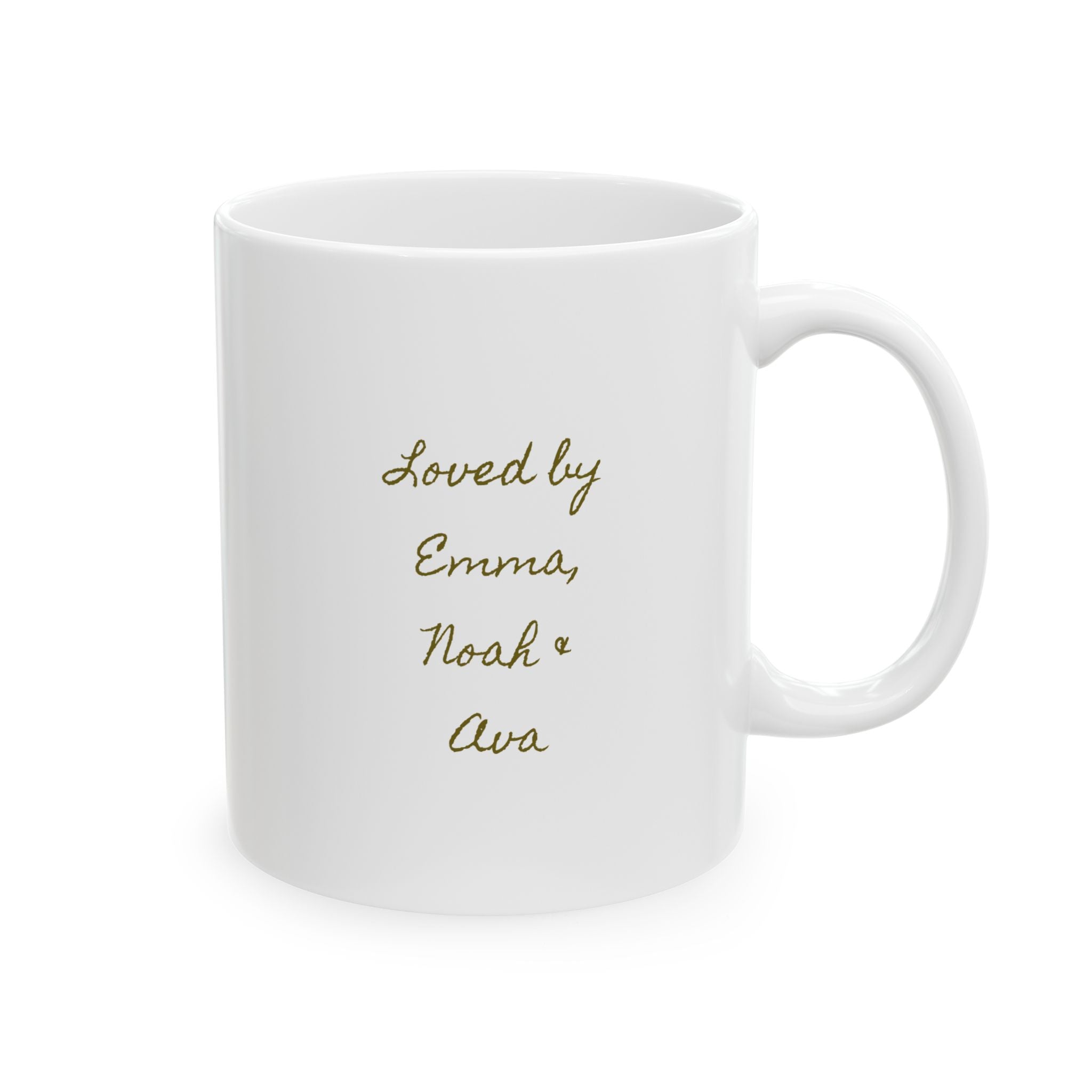 Best Dad Ever earth tones mug close-up — olive green camel and burnt orange retro lettering