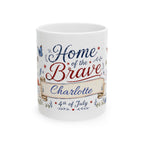 Home of the Brave mug front view — vintage watercolor wildflowers with navy and red script