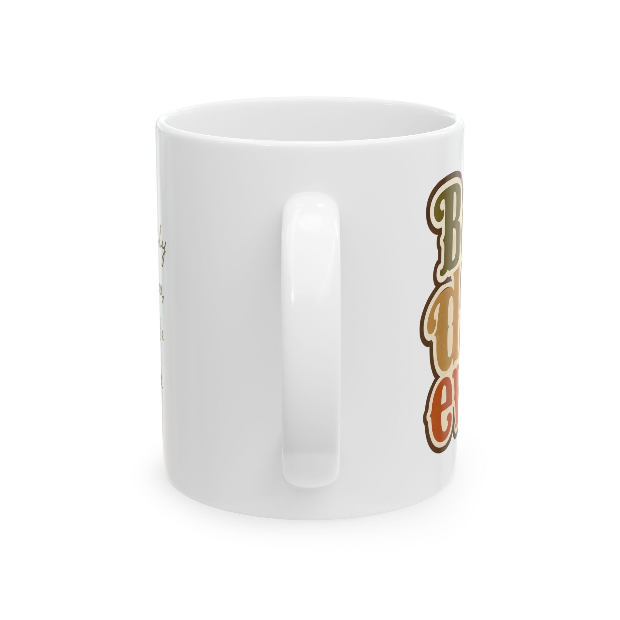 Best Dad Ever earth tones mug in home setting — personalized back text birthday or Father's Day gift