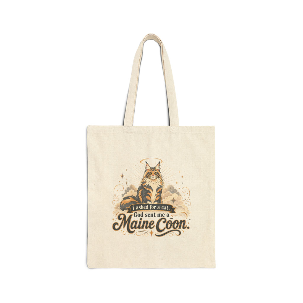P045 Maine Coon Tote Bag — "God Sent Me a Maine Coon" Personalized Cat Canvas Tote