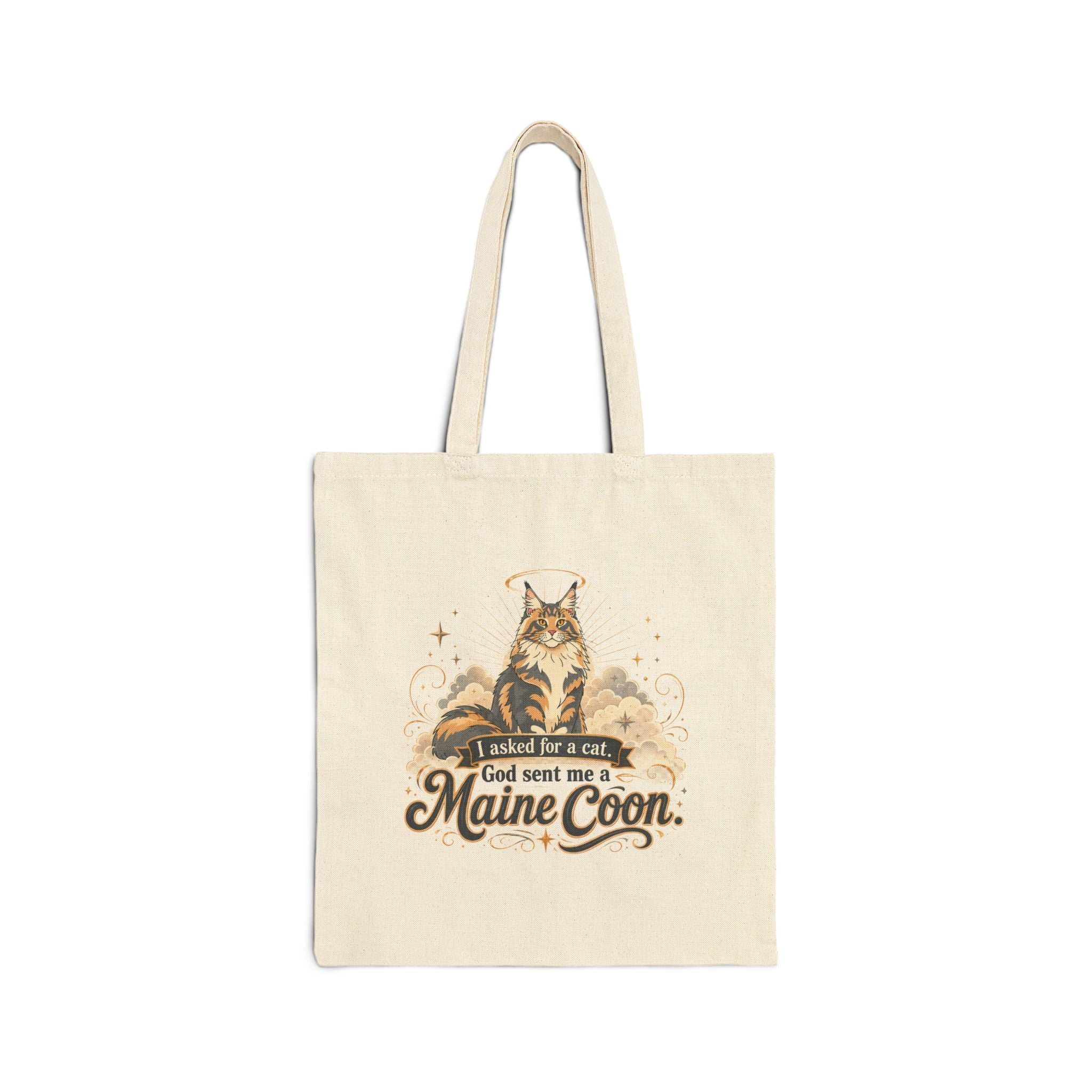 P045 Maine Coon Tote Bag — "God Sent Me a Maine Coon" Personalized Cat Canvas Tote