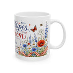 Stars Stripes and Bloom personalized mug lifestyle — Independence Day gift for mom or grandma