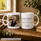Custom grandpa mug with elegant serif and script typography — side view