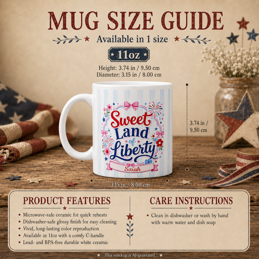 Sweet Land of Liberty Mug — Coquette 4th of July Gift, Personalized Name