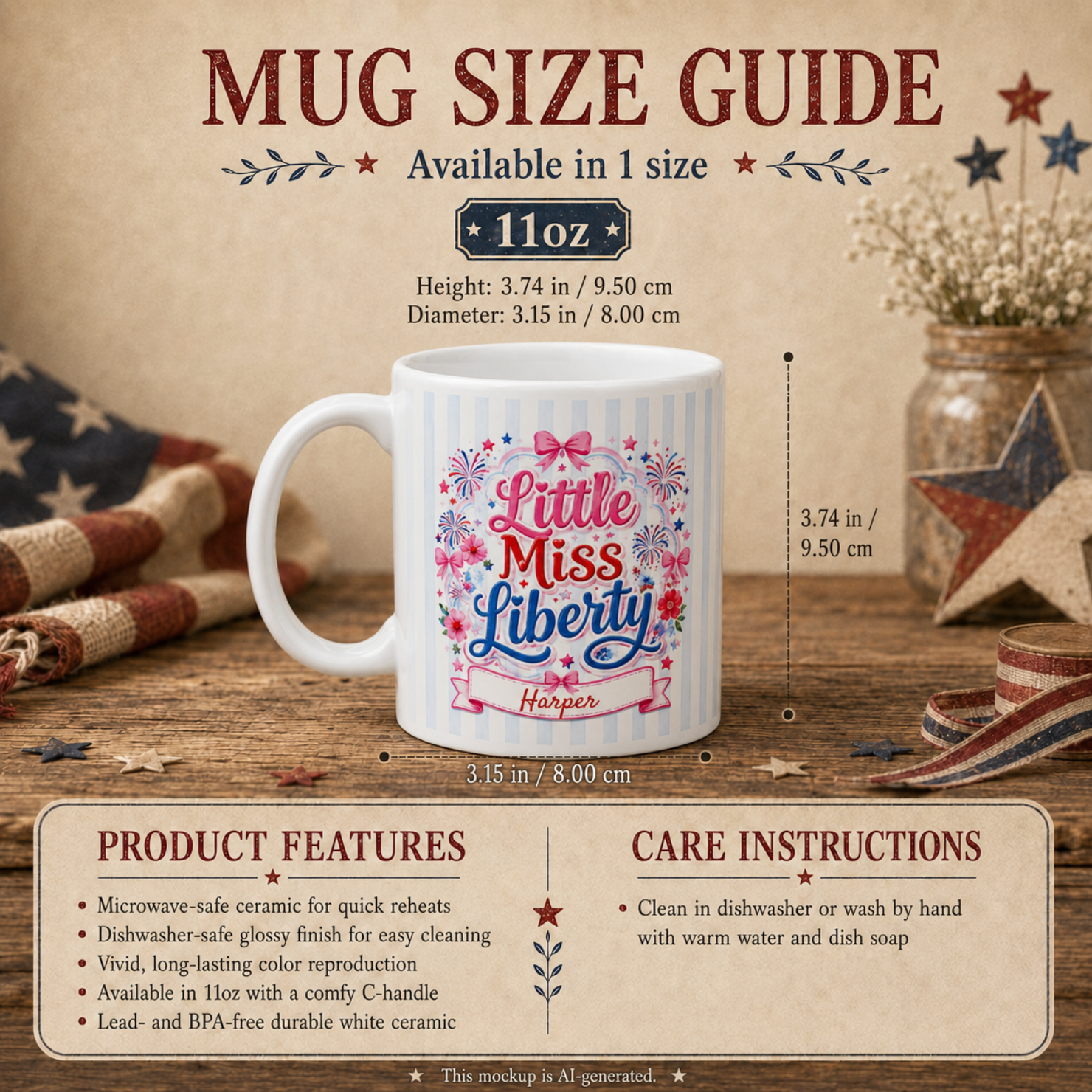 Personalized 4th of July Mug for Girls — Custom Name