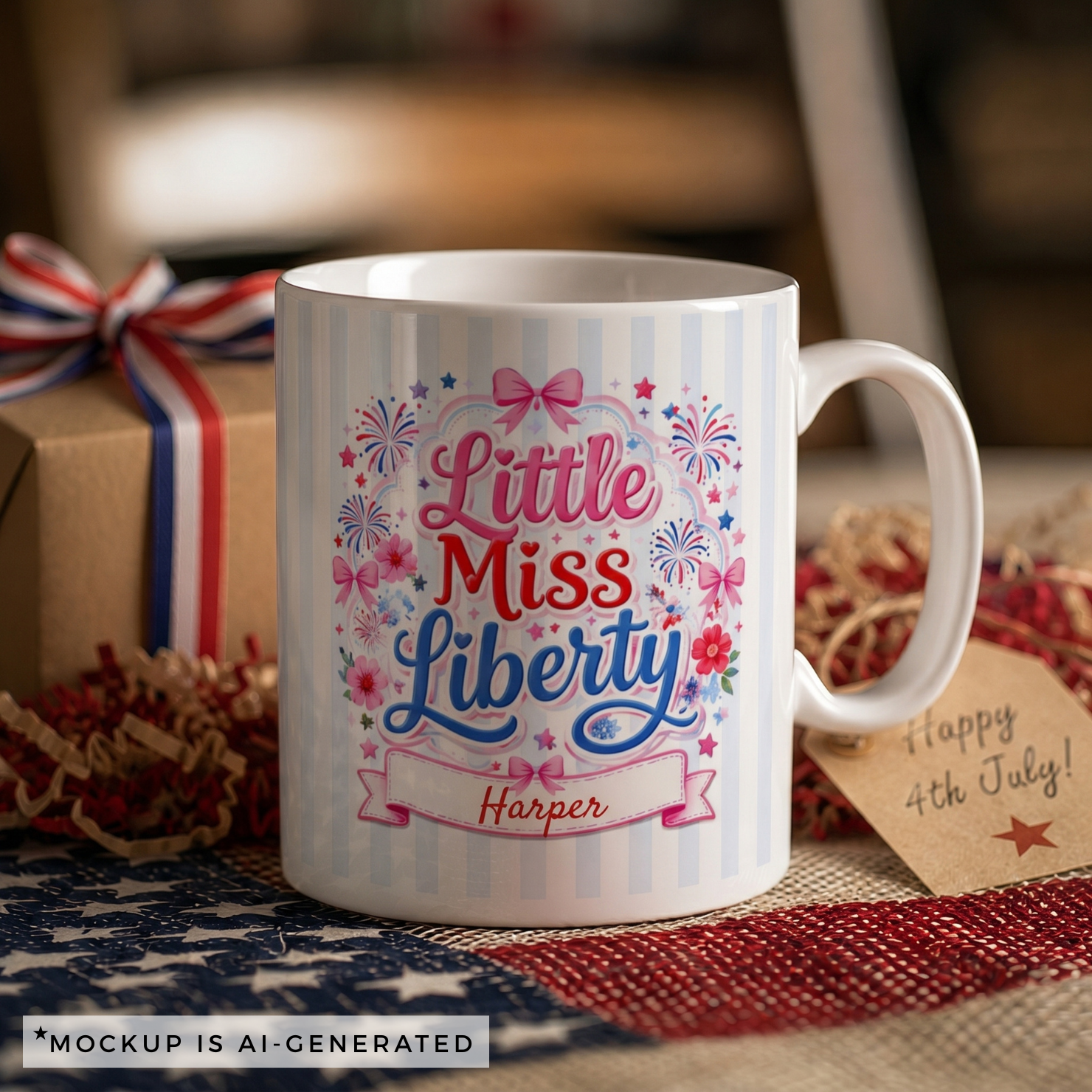 Personalized 4th of July Mug for Girls — Custom Name