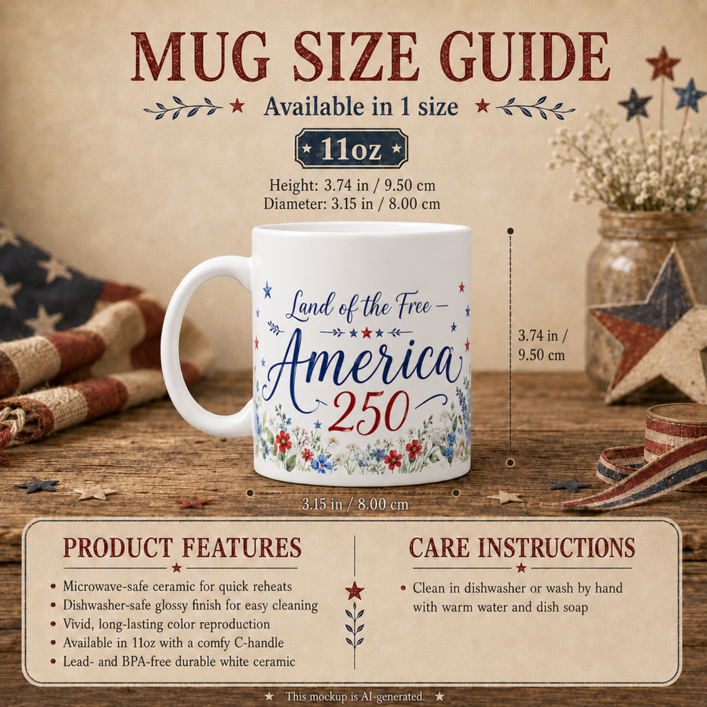 America 250 Mug — Land of the Free Patriotic Gift