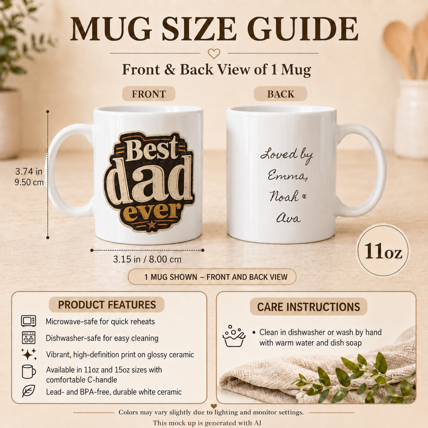 Best Dad Ever 11oz ceramic mug — vintage western badge style printed on demand fast US shipping