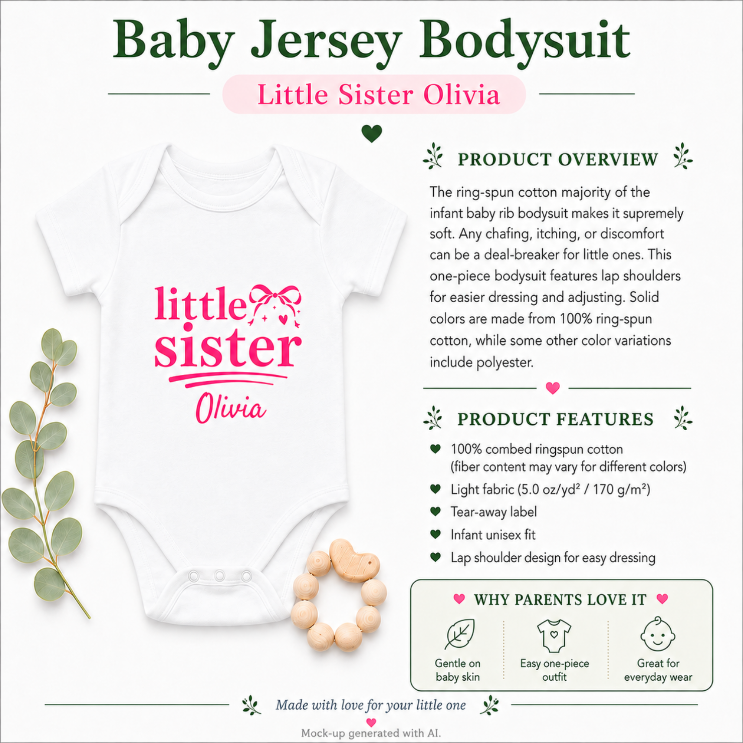 Little Sister Onesie — Coquette Bow Personalized Baby Bodysuit