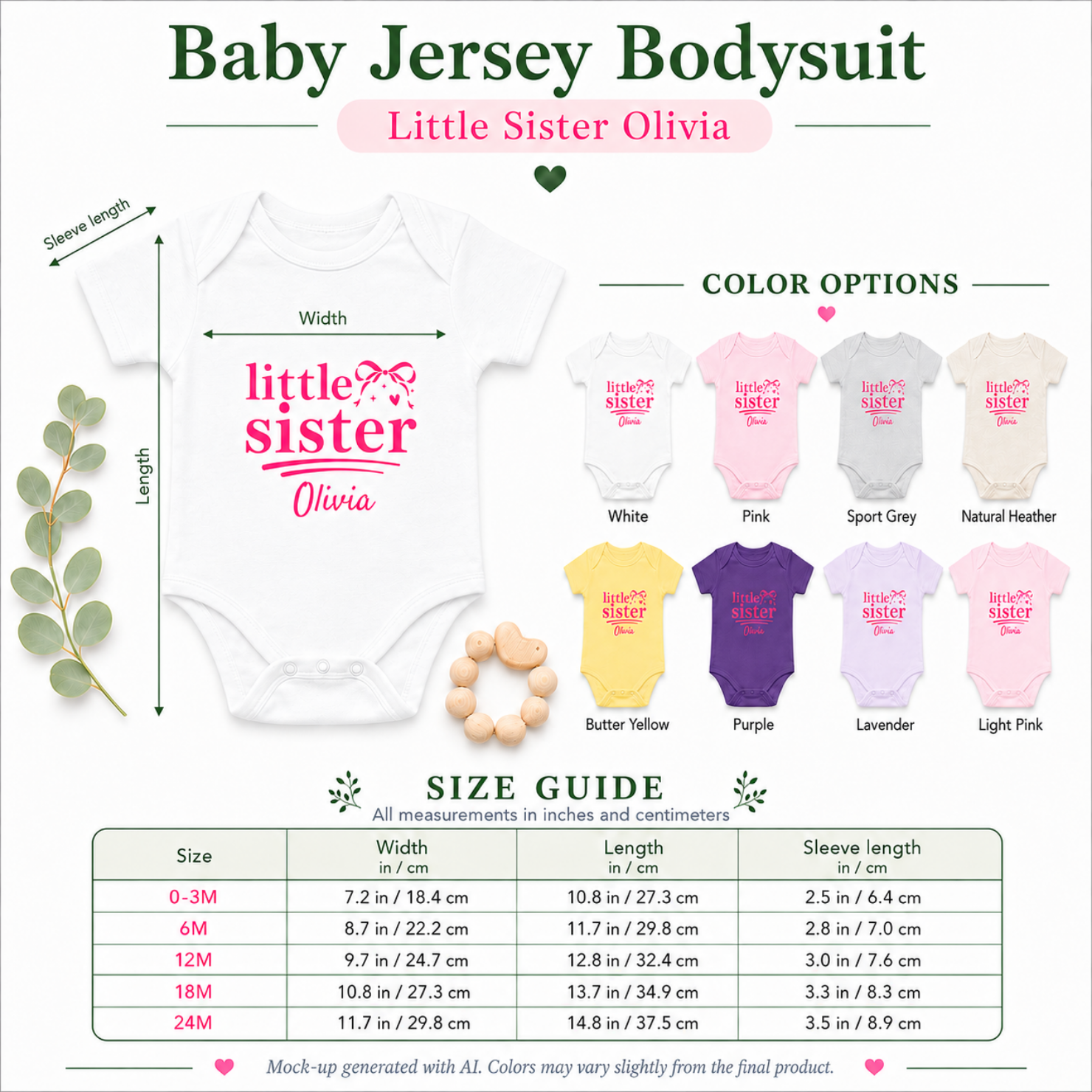 Little Sister Onesie — Coquette Bow Personalized Baby Bodysuit