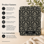 Personalized Black Damask Kindle Case — Vintage Floral Kindle Cover