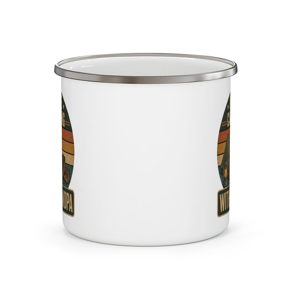Custom grandpa enamel camp mug — personalized outdoor gift for grandfather