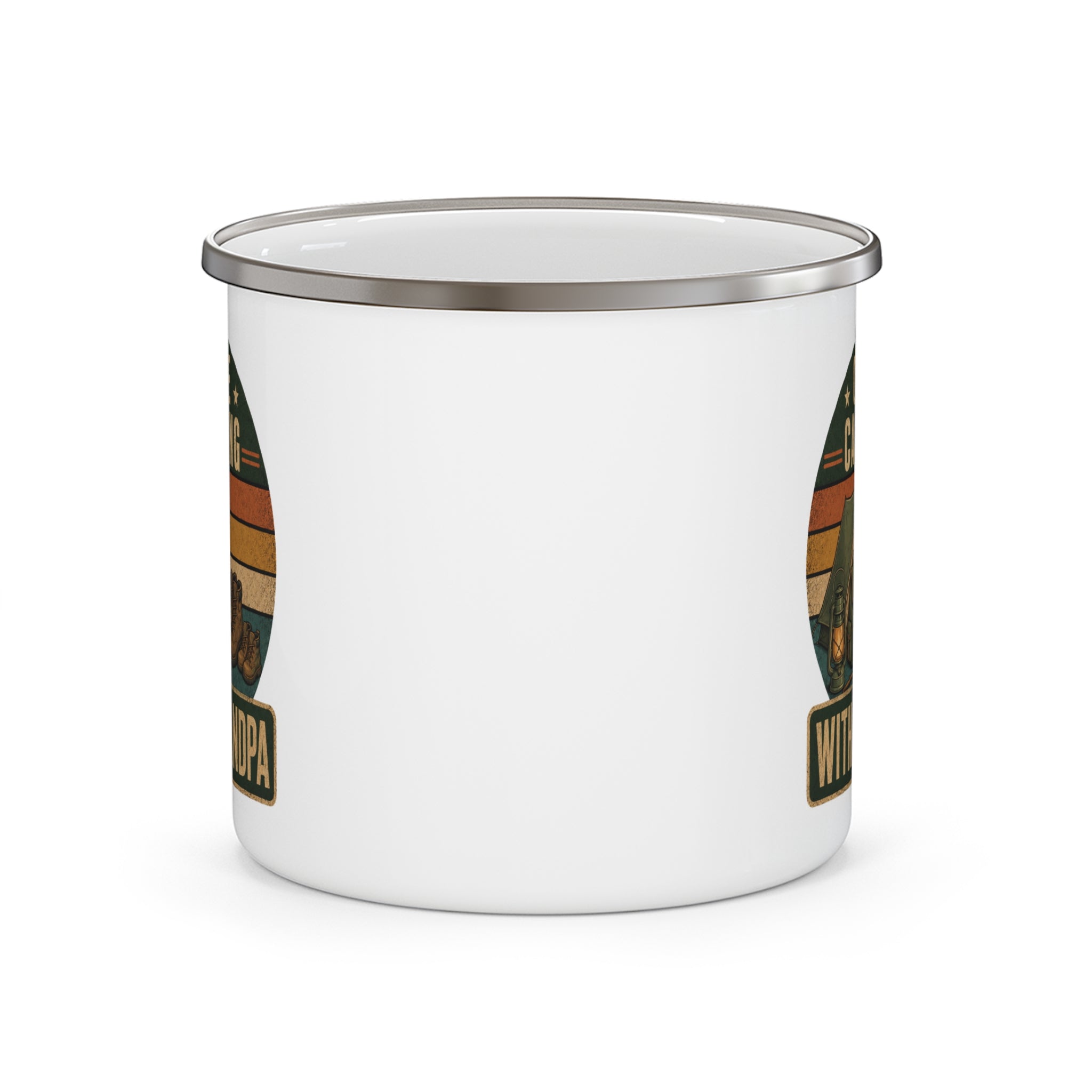 Custom grandpa enamel camp mug — personalized outdoor gift for grandfather