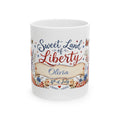 Sweet Land of Liberty personalized 4th of July mug — watercolor floral design with custom name
