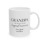 Grandpa the heart of our happiest memories mug — personalized with grandkids names