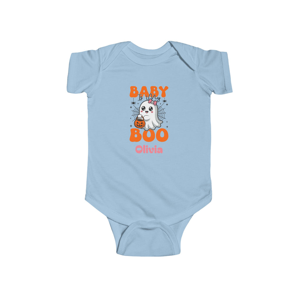 Baby is My Boo Halloween onesie in butter yellow - personalized baby halloween gift with ghost bow design