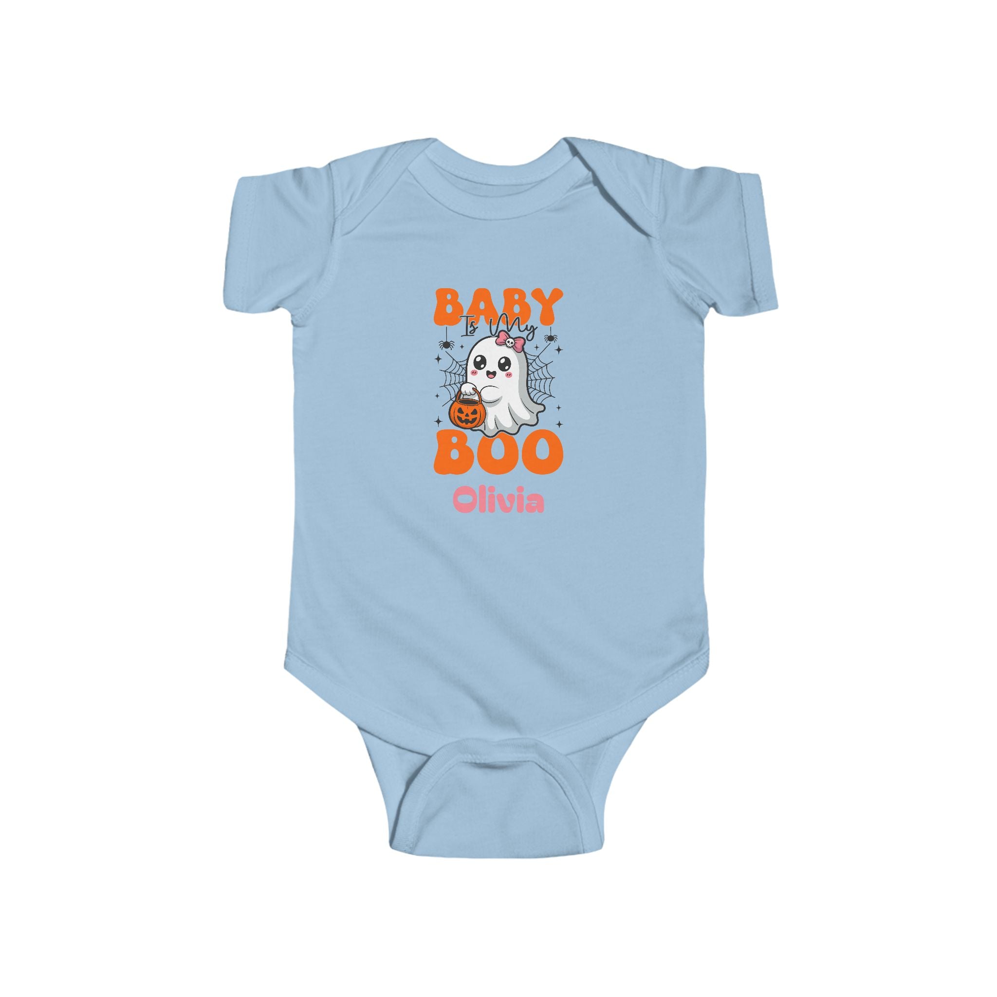 Baby is My Boo Halloween onesie in butter yellow - personalized baby halloween gift with ghost bow design
