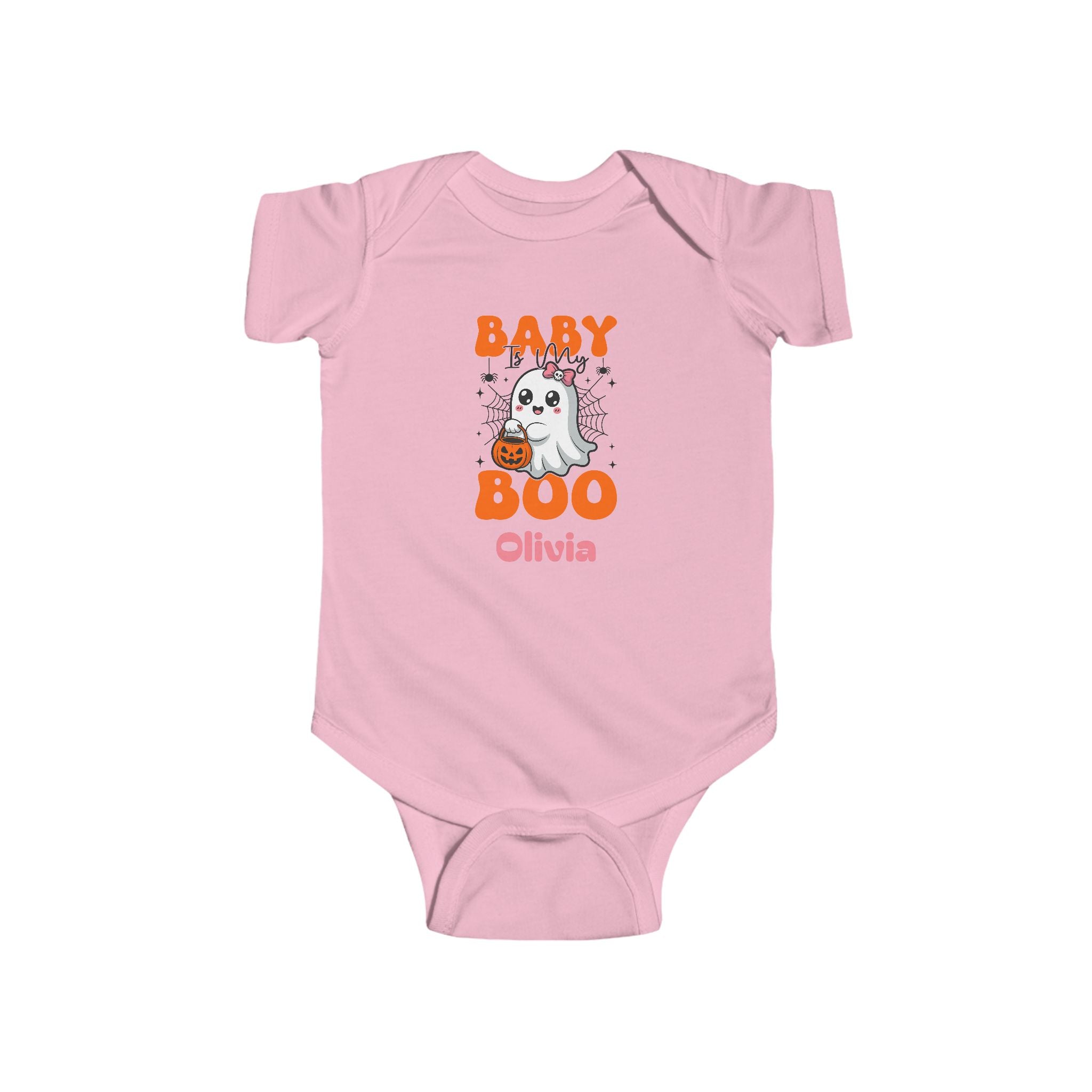 Baby is My Boo personalized baby bodysuit size guide - available in NB 6M 12M 18M and 24M in multiple colors