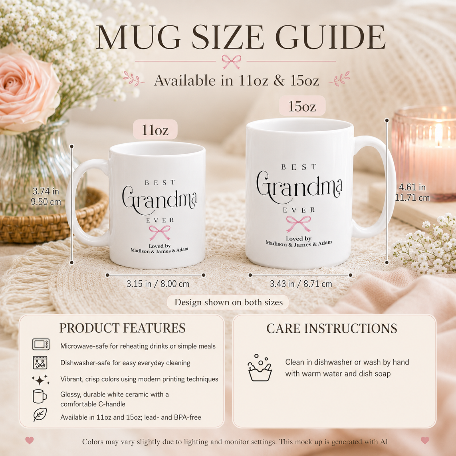 Best Grandma Ever personalized mug side view - meaningful grandparents day or birthday gift from grandkids