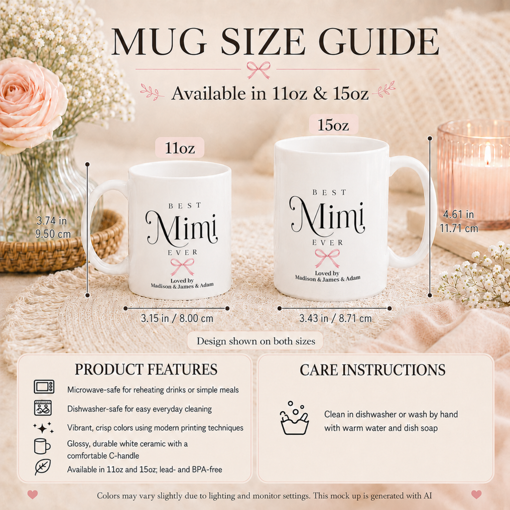 Best Mimi Ever personalized mug detail - meaningful grandparents day or birthday gift from grandkids