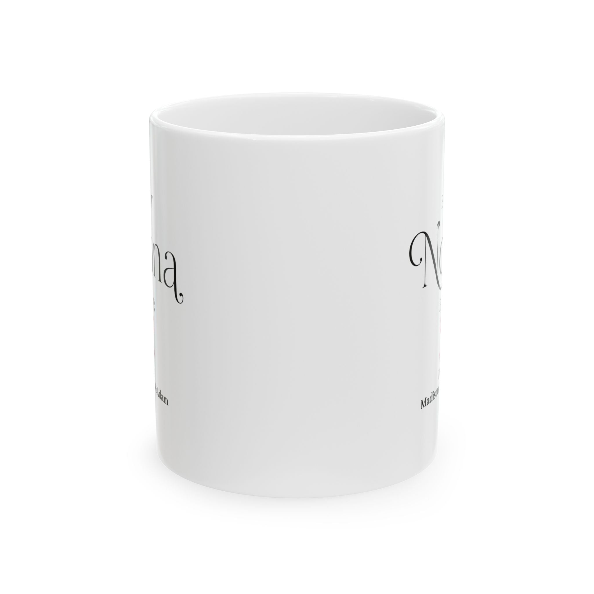 Best Nonna Ever mug 11oz - white ceramic with elegant typography and pink bow for Italian grandma gift