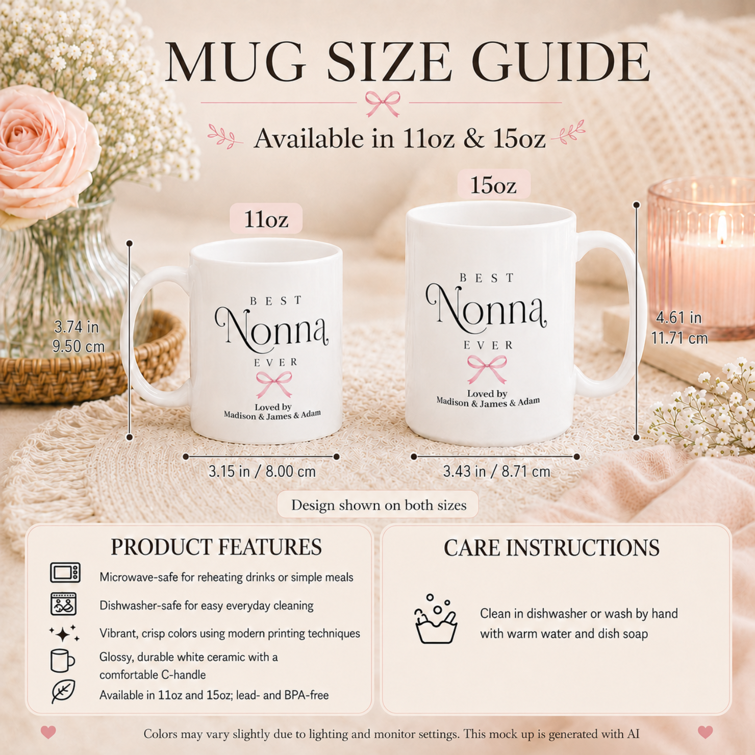 Best Nonna Ever personalized mug side view - meaningful grandparents day or birthday gift for Italian grandma