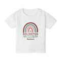 Big Sister Club boho rainbow personalized shirt in white - mauve sage green and blush rainbow with polka dots coquette bows and custom name on toddler t-shirt