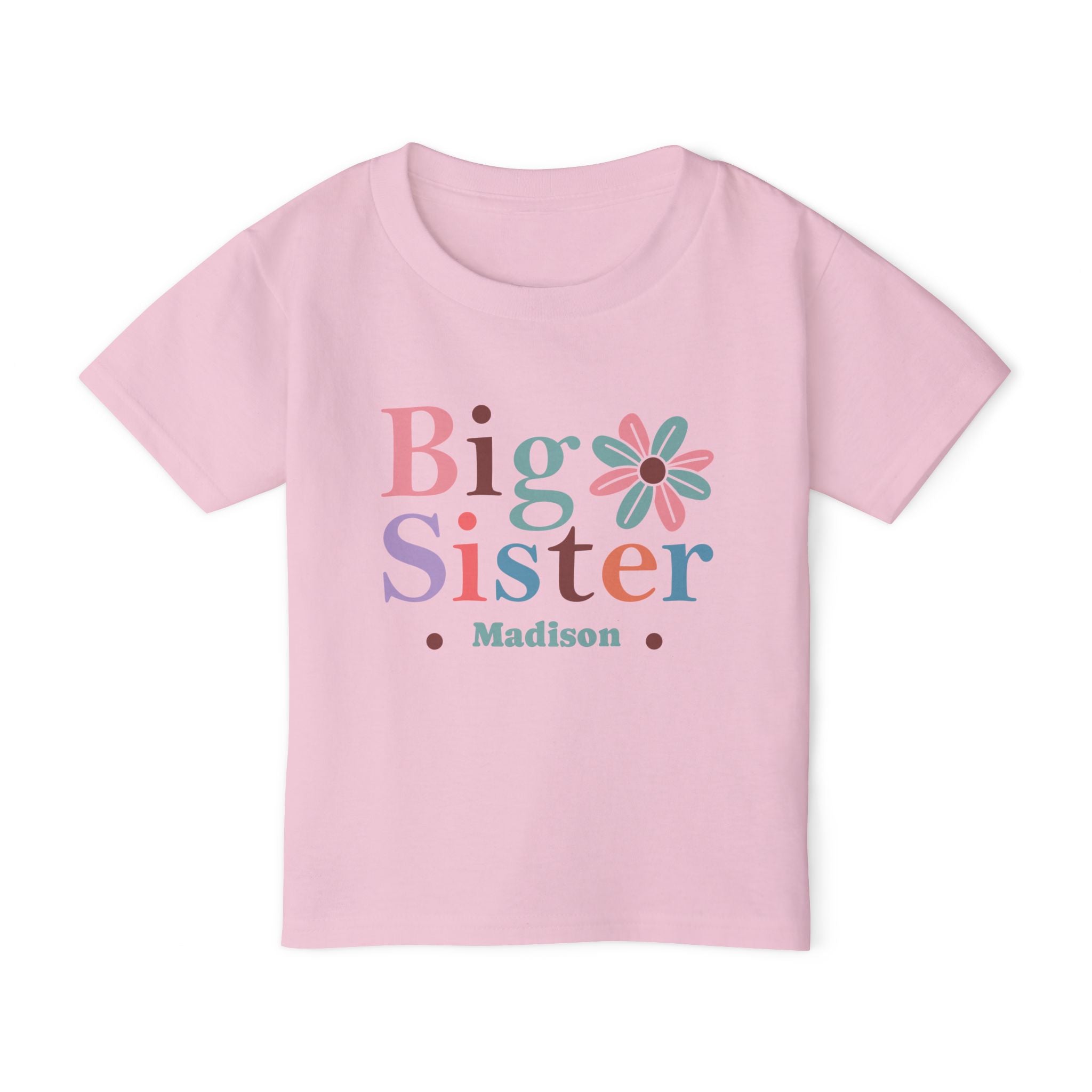 Big Sister boho daisy personalized shirt in sport grey - warm mixed color design pregnancy announcement or sibling reveal gift