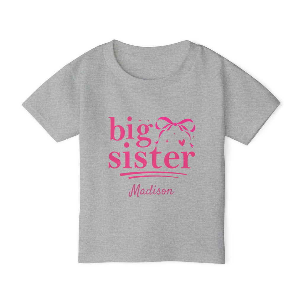 Personalized Big Sister coquette shirt for toddler - pregnancy announcement or reveal gift in sport grey