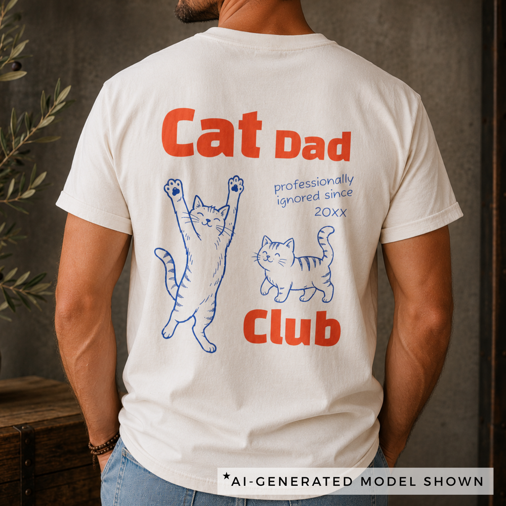 Cat Dad Club personalized shirt flat lay — ivory Comfort Colors 1717 garment-dyed