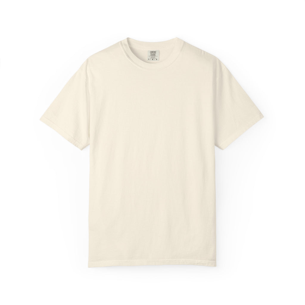 Cat Dad Club tee lifestyle shot — worn casually showing back design with cat illustrations