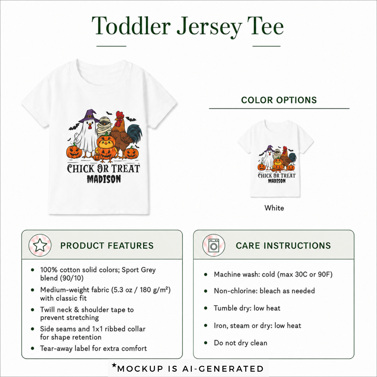 Personalized Chick or Treat Halloween toddler t-shirt detail - funny Halloween gift for kids with custom name in spooky font