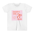 Daddy's Girl Club kids shirt white with pink stripes, orange text and bow — personalized year front print
