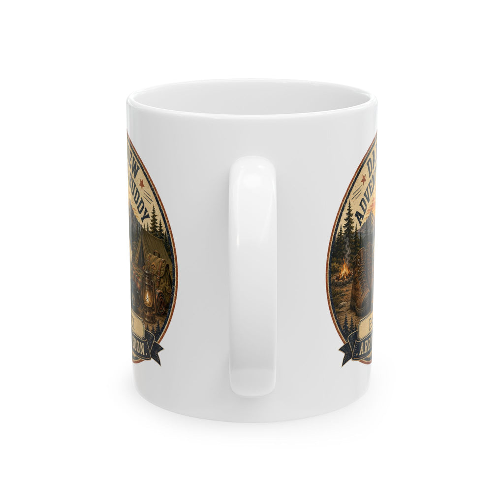 Camping gift for dad to be, personalized mug with mountain and forest scene Est 20XX