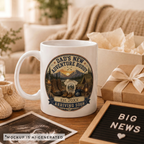 Custom year adventure buddy mug with campfire and tent illustration