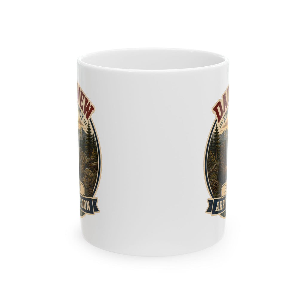 Hunting gift for dad to be, personalized mug with mountain and forest scene Est 20XX