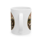 New dad golf mug pregnancy reveal gift - white ceramic with golf course sunset illustration and baby announcement