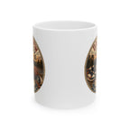 New dad basketball mug pregnancy reveal gift - white ceramic with sunset court illustration and baby announcement design