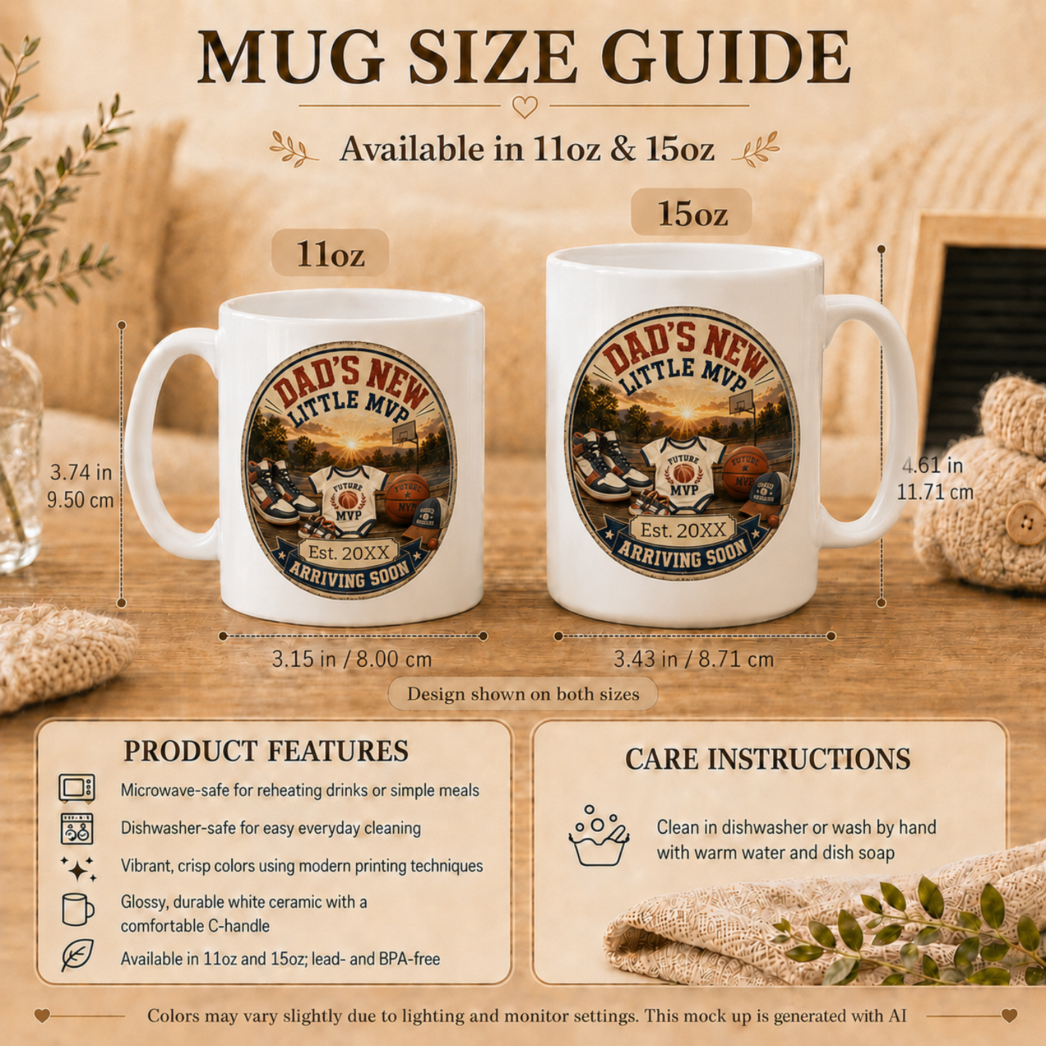 Dads New Little MVP pregnancy mug right side view - Arriving Soon ceramic mug gift for basketball dad