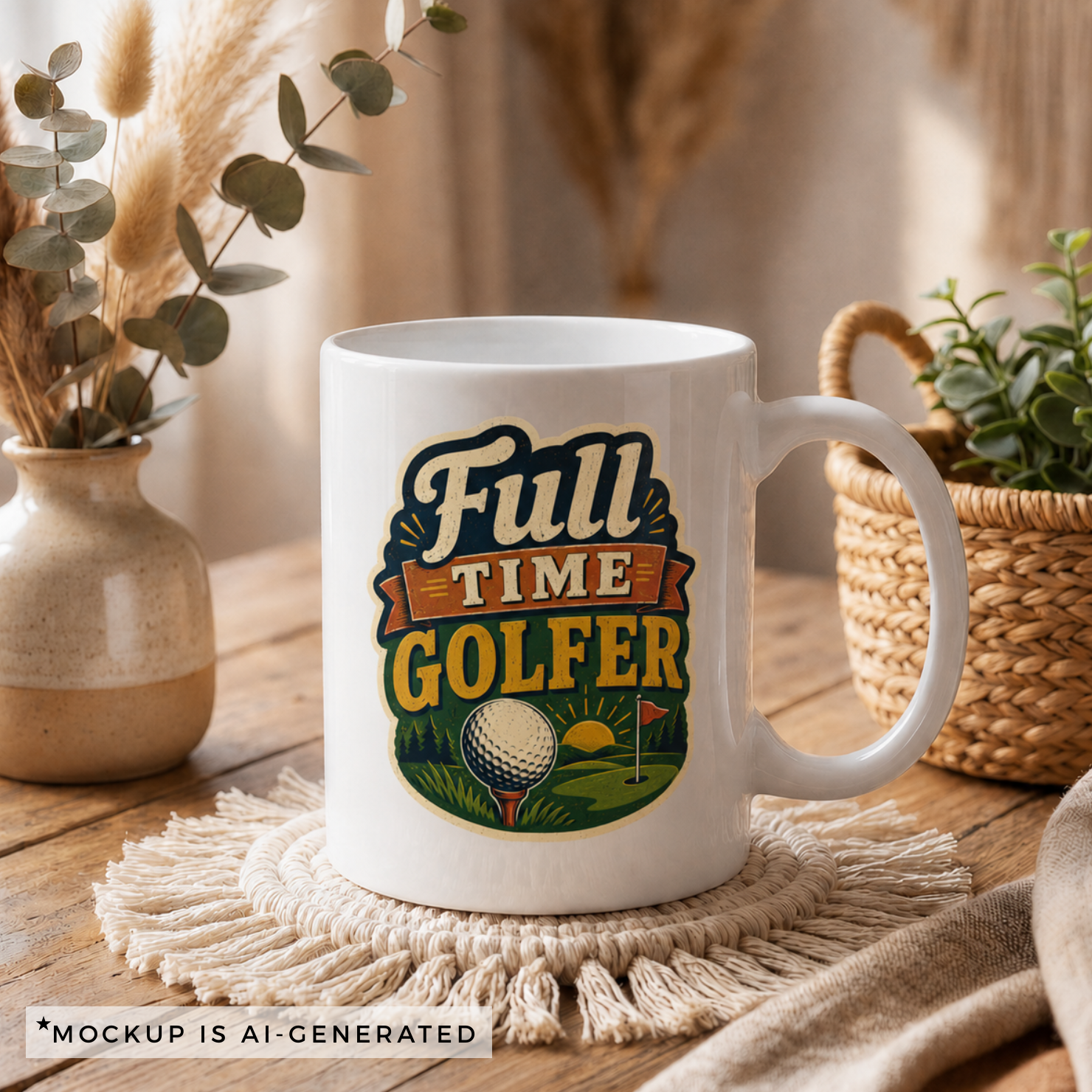 Full Time Golfer mug on desk - funny vintage golf gift for dad or grandpa