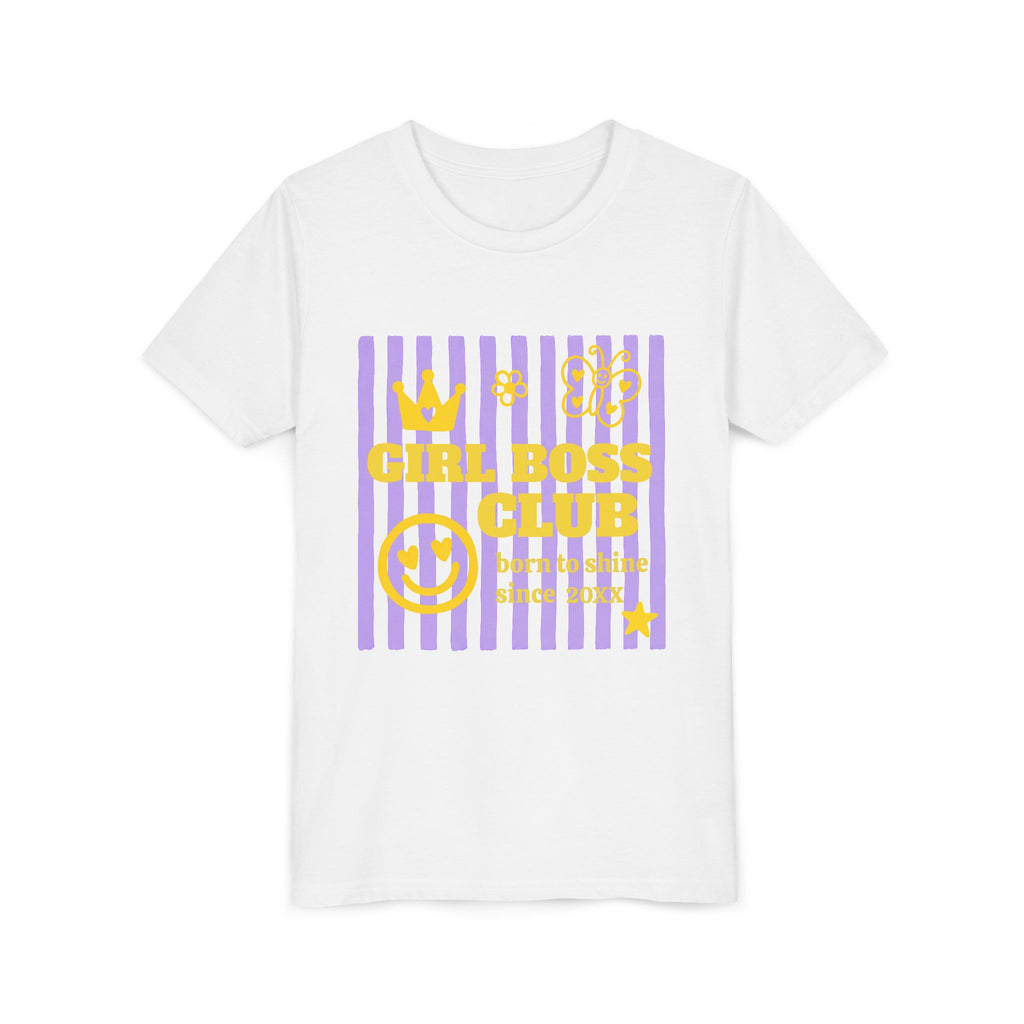 Girl Boss Club kids shirt lifestyle shot — worn by young girl in natural color tee