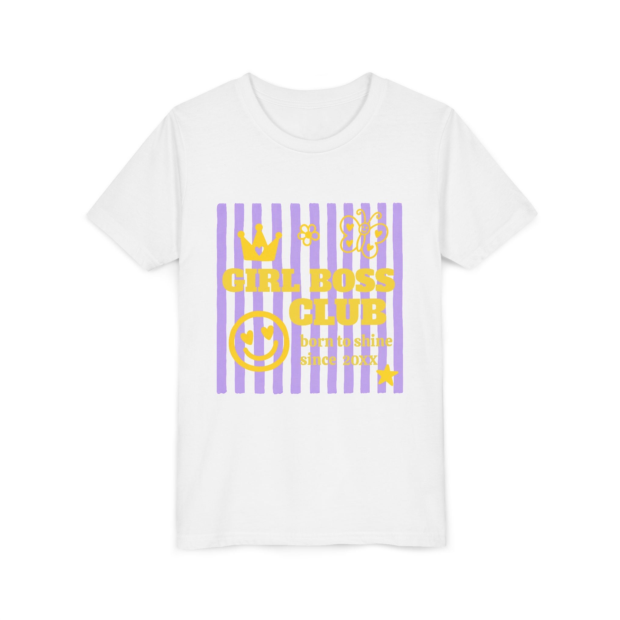 Girl Boss Club kids shirt lifestyle shot — worn by young girl in natural color tee