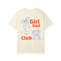 Girl Dad Club shirt back print on ivory Comfort Colors — personalized year with blue bow and doll illustration