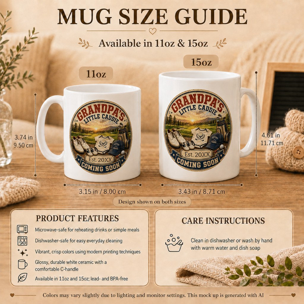 Grandpas Little Caddie pregnancy mug left side view - Coming Soon ceramic mug gift for new grandpa golfer