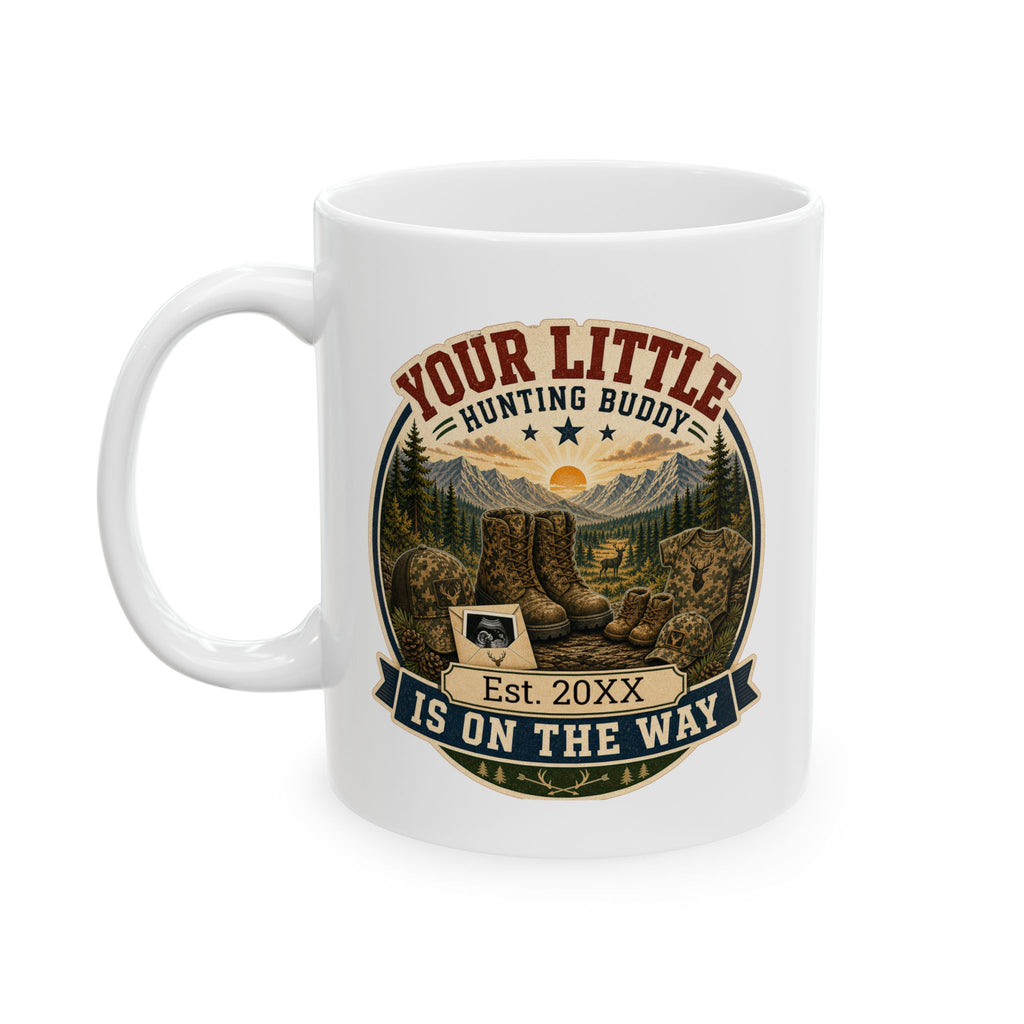 Hunting gift for dad to be, personalized mug with mountain and forest design