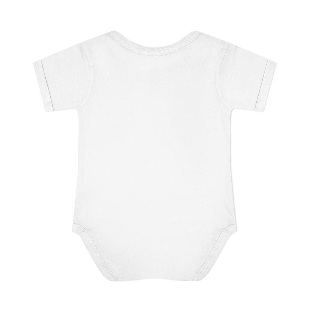 Personalized Little Sister baby bodysuit lifestyle - baby wearing coquette bow onesie with custom name in pink