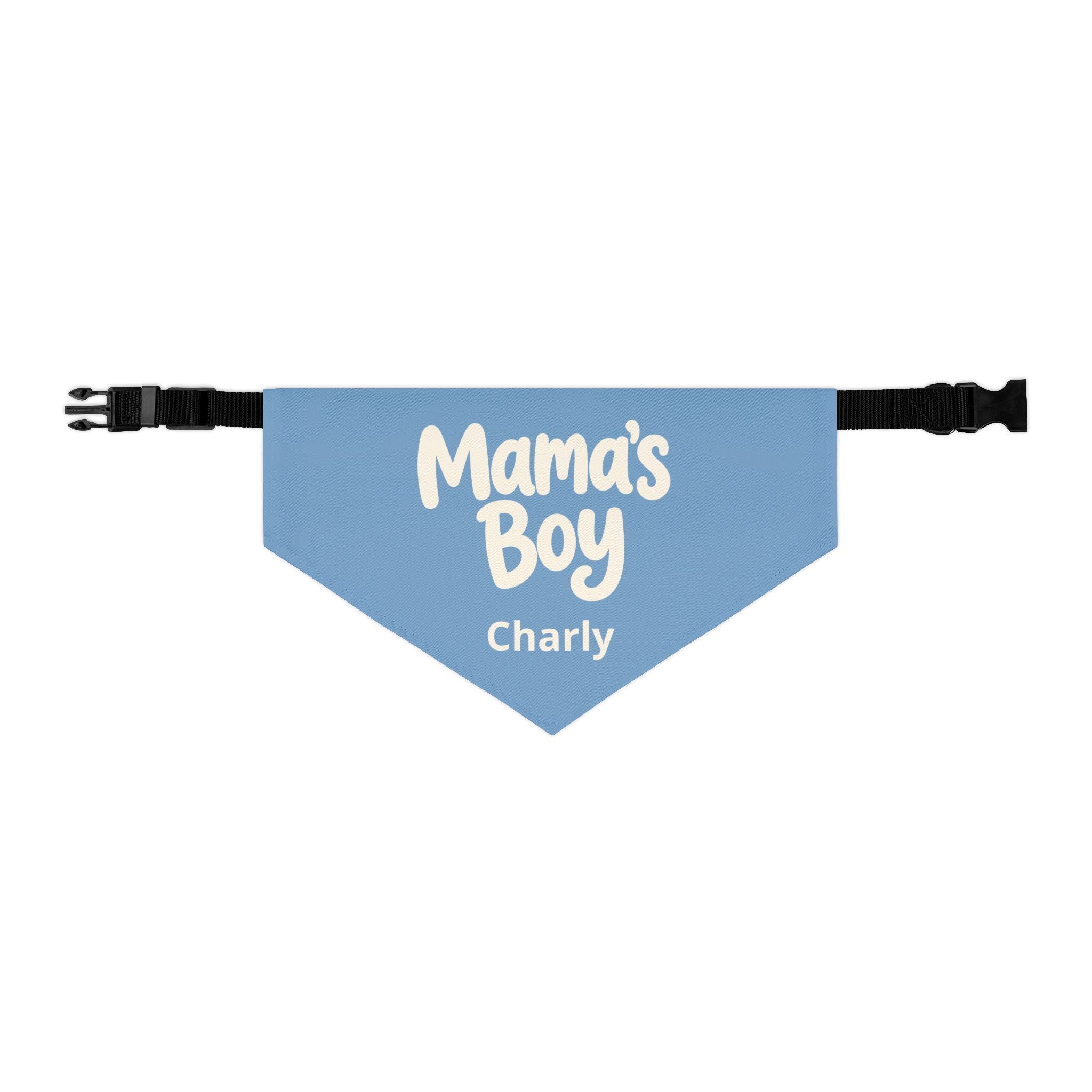 Personalized pet gift bandana in home setting - cute Mamas Boy dog accessory with custom name