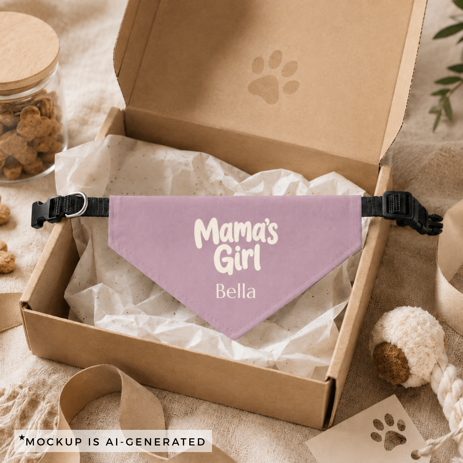 Dog mom gift bandana - custom name Mamas Girl bandana in mauve for female dogs