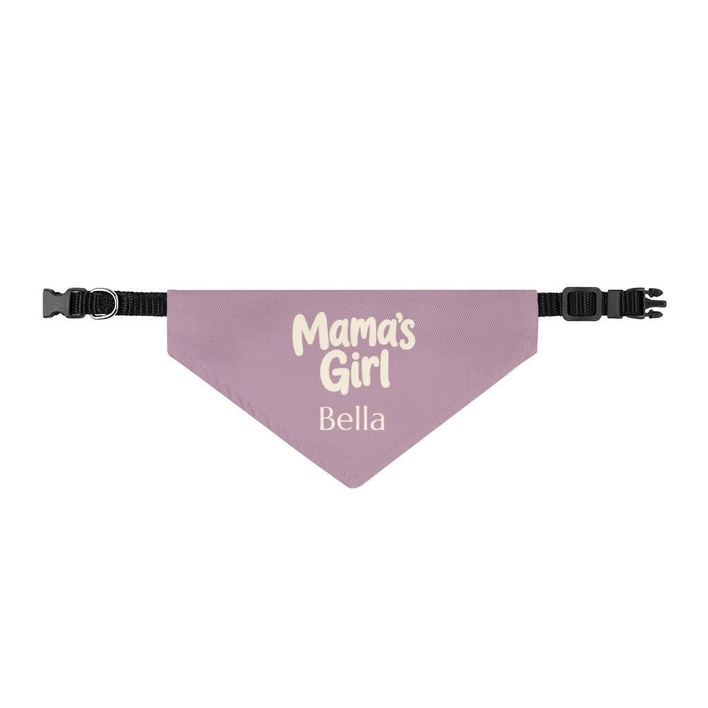 Mamas Girl personalized dog bandana in mauve with cream typography and custom pet name - adjustable nylon collar strap